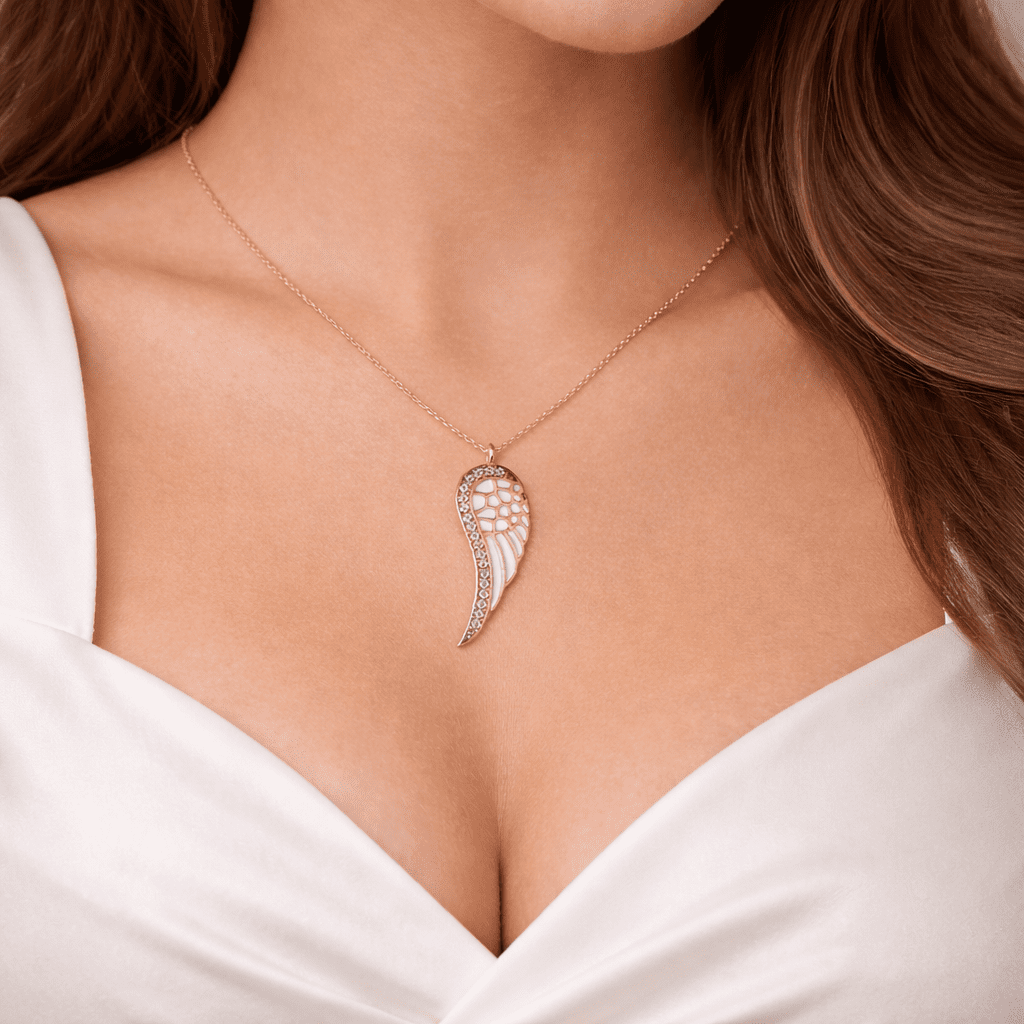 Roze Rengi Melek Kanadı Tasarım Kadın Gümüş Kolye resmi